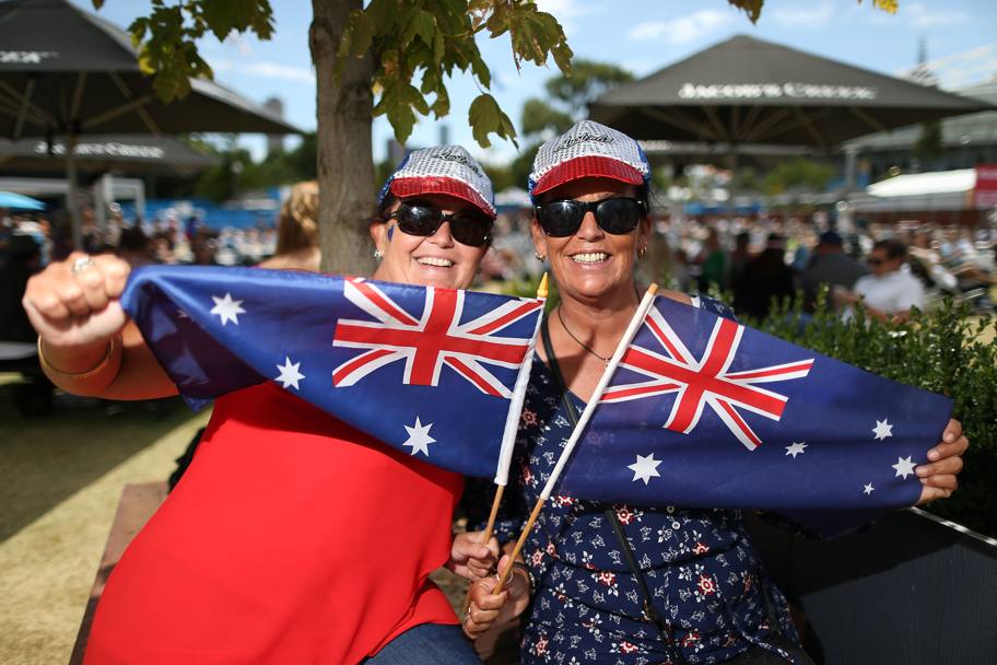 Tifosi australiani in festa per l’Australia Day, festa nazionale che celebra lo sbarco della First Fleet nella baia di Sydney, il 26 gennaio del 1788 (Getty Images)